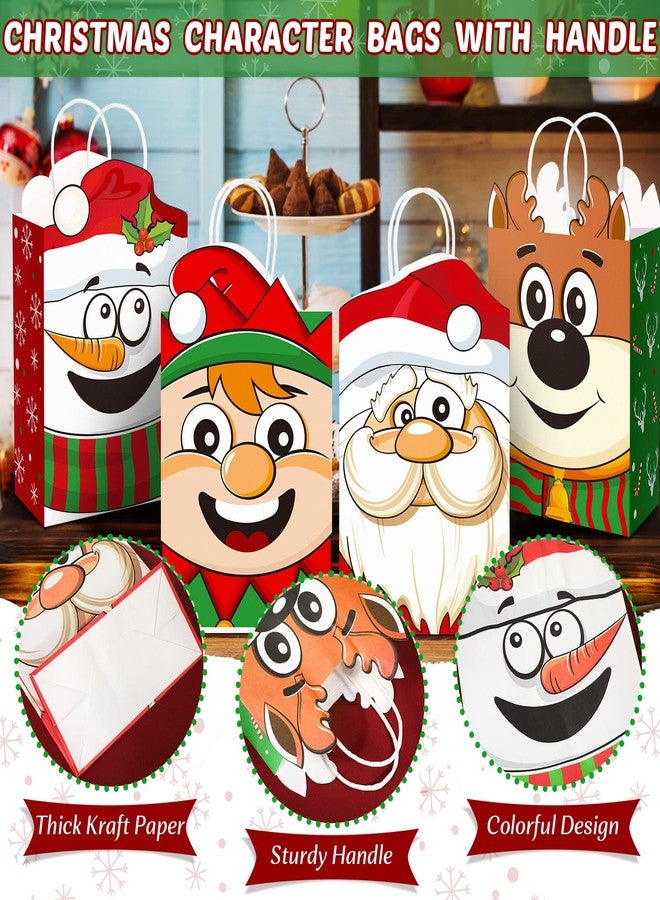 Funrous 16 Pieces Christmas Gift Bags with Tissue Papers Large Xmas Santa Claus Elf Kraft Goody Paper Bags with Handles Christmas Snowman Reindeer Gift Treat Set for Xmas Holiday Party Supplies - Image 3